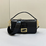 BAGUETTE 27 IN BLACK CROCODILE PATTERN GLOSSY CALFSKIN GOLD HARDWARE