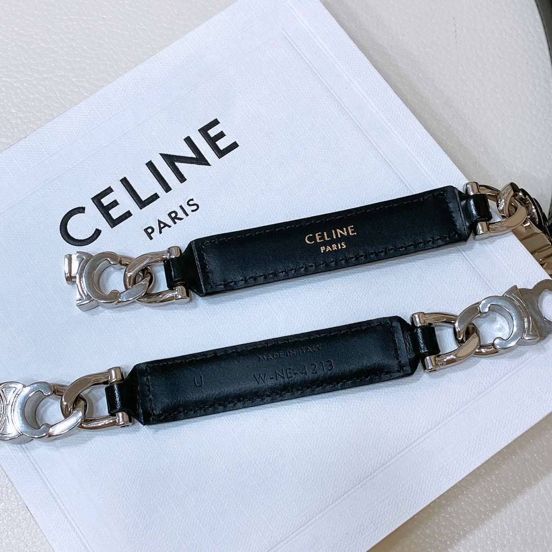 SMALL 18 MM GOURMETTE TRIOMPHE ADJUSTABLE BELT IN BLACK LEATHER SILVER HARDWARE