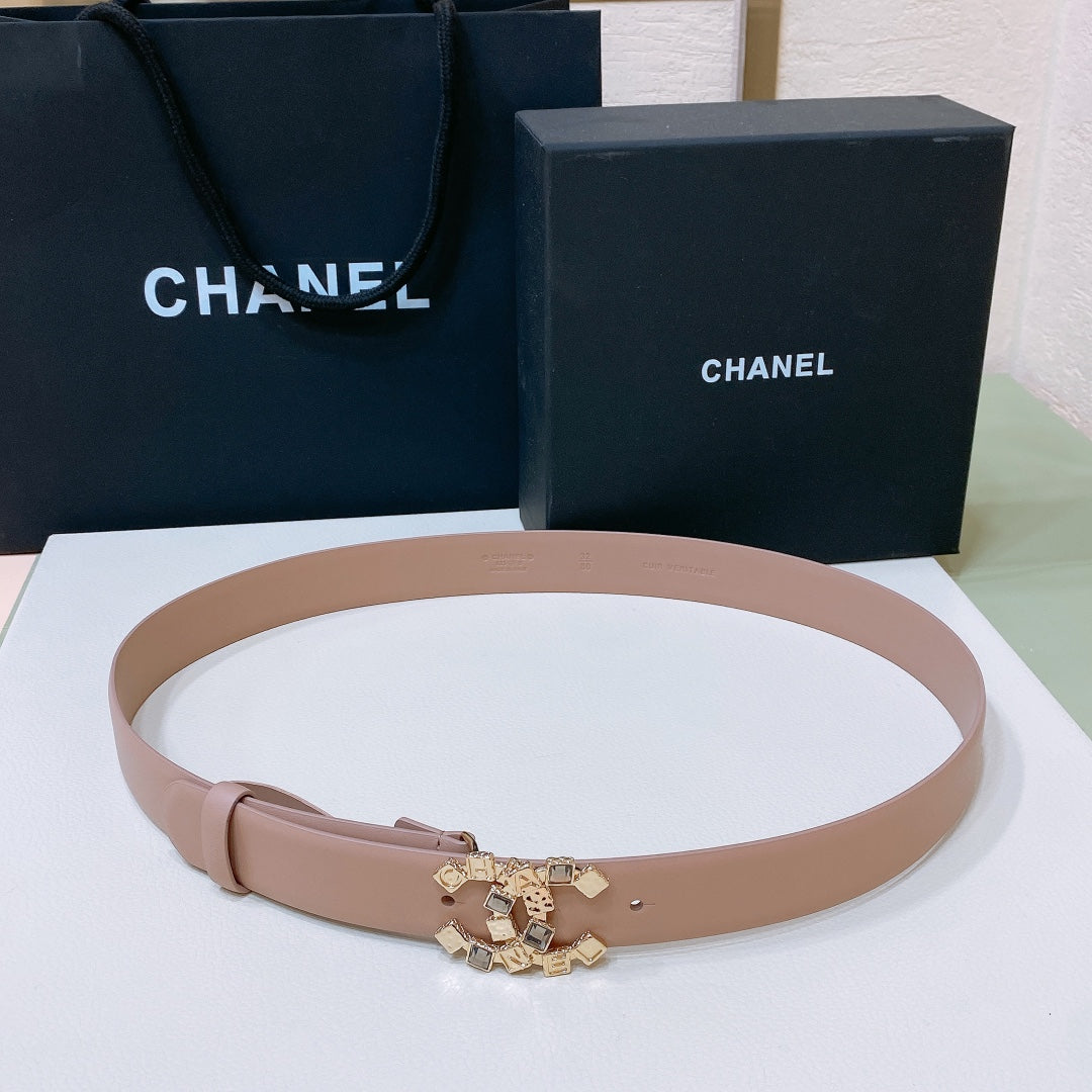 CHANEL BELT 3CM IN LIGHT PINK LAMBSKIN WITH CRYSTAL GOLD HARDWARE