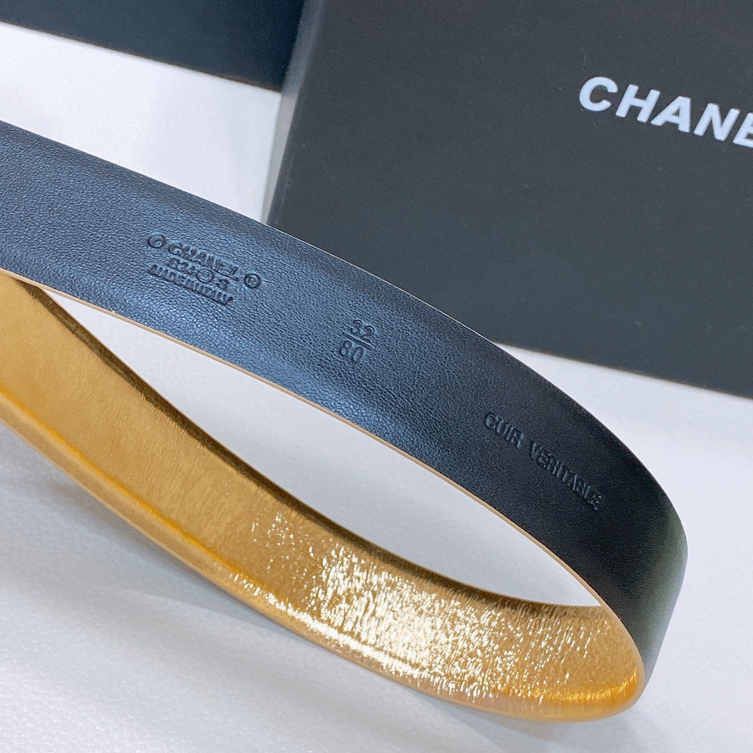CHANEL BELT 3CM YELLOW LAMBSKIN WITH GOLD HARDWARE
