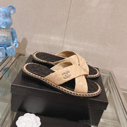 cross slippers 30 beige black quilted lambskin