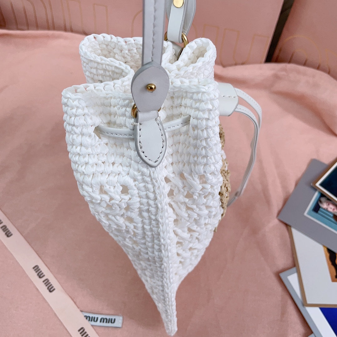 miu bucket bag 20cm white woven fabric