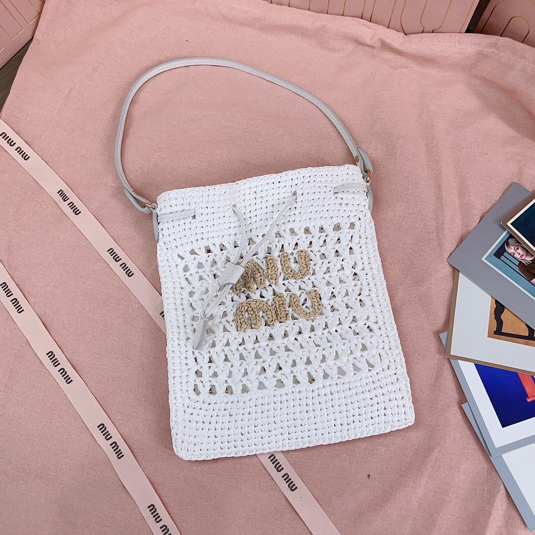 miu bucket bag 20cm white woven fabric