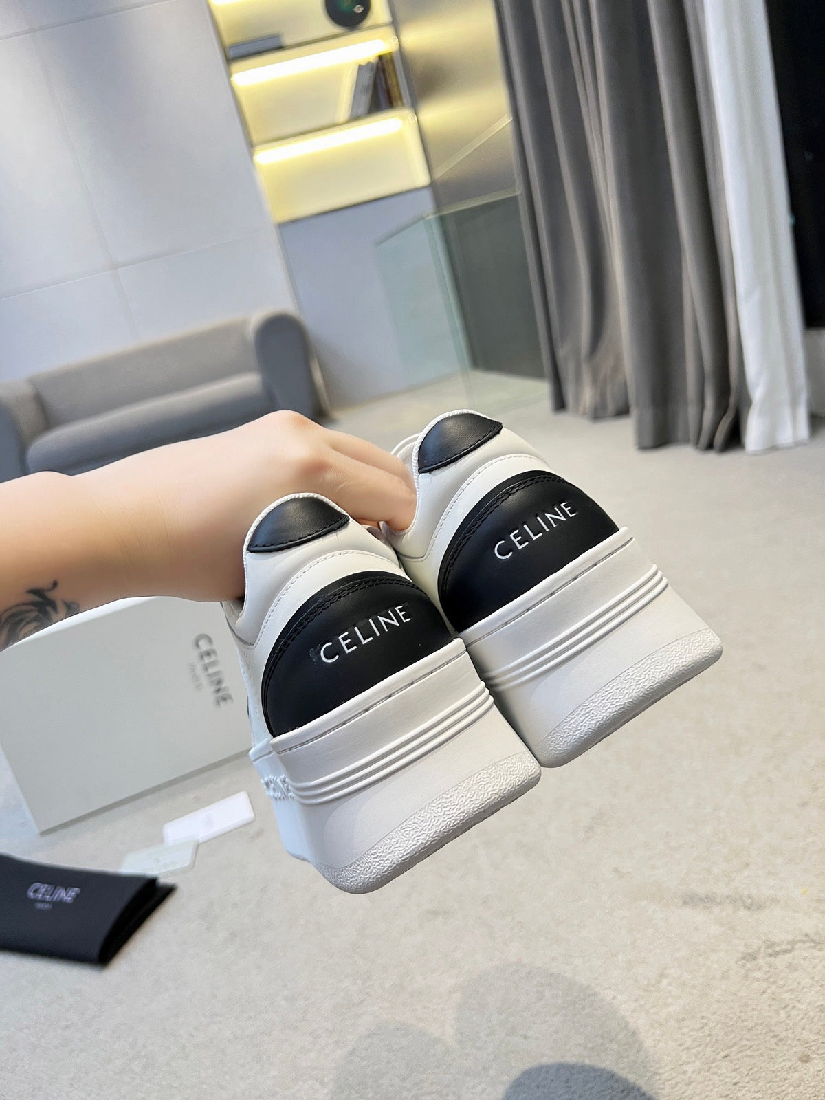 Celine 2026 CT-10 Trainer Sneakers White Gray Black Cowhide Suede 983047
