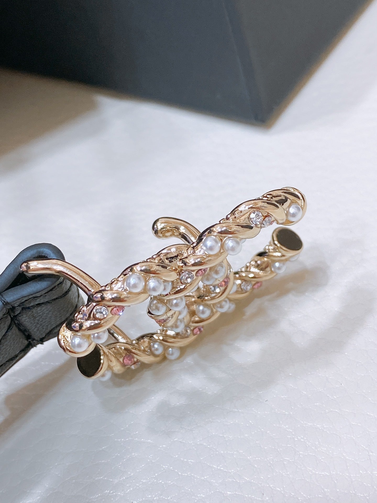 Chanel 2026 Pearl Rhinestone Buckle Belt 20mm Lambskin
