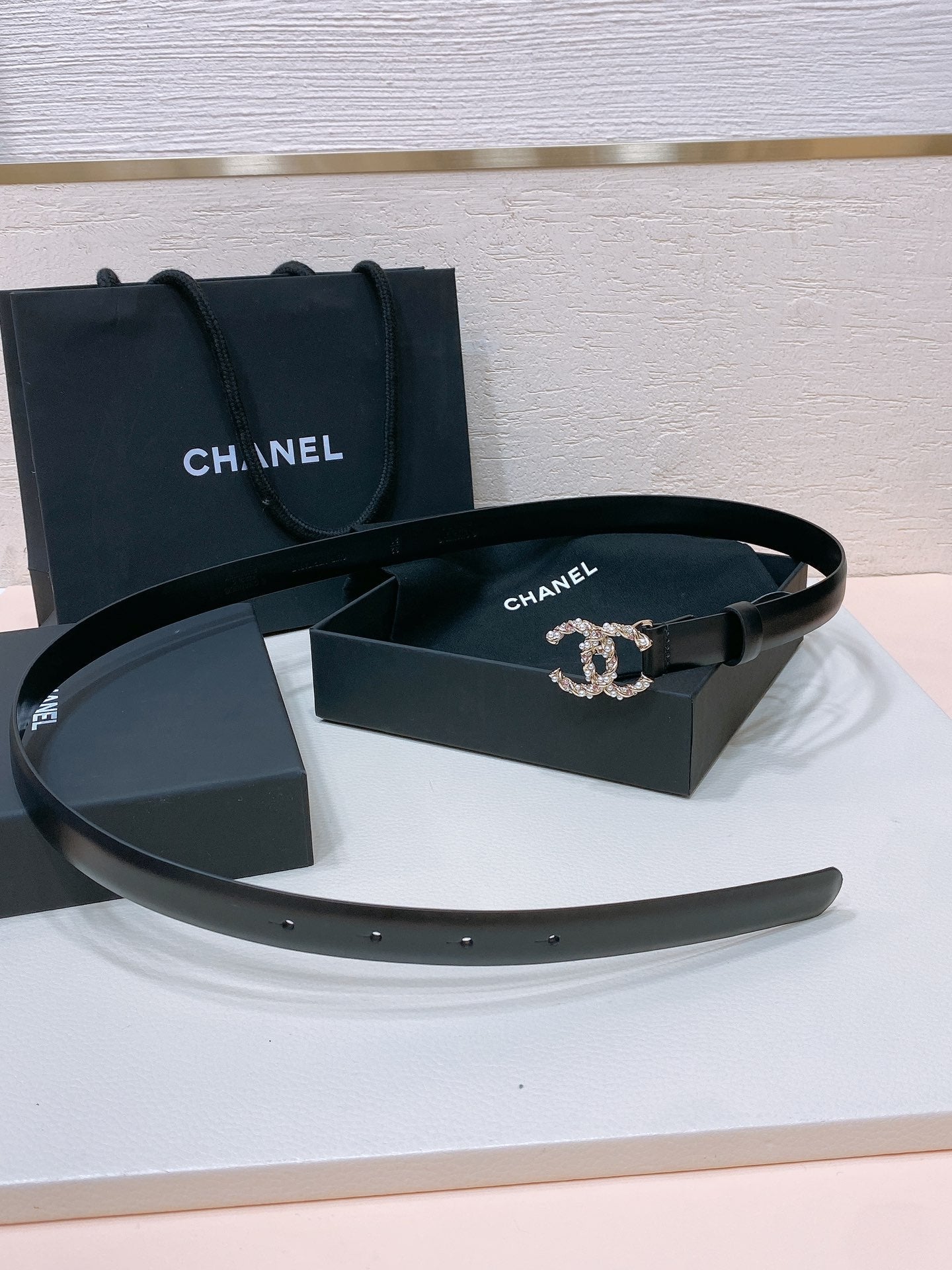 Chanel 2026 Pearl Rhinestone Buckle Belt 20mm Lambskin