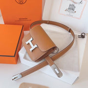 hm kelly belt 18mm with constance slim brown epsom silver hardware