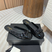 cc mule black tweed sequin black patent calfskin