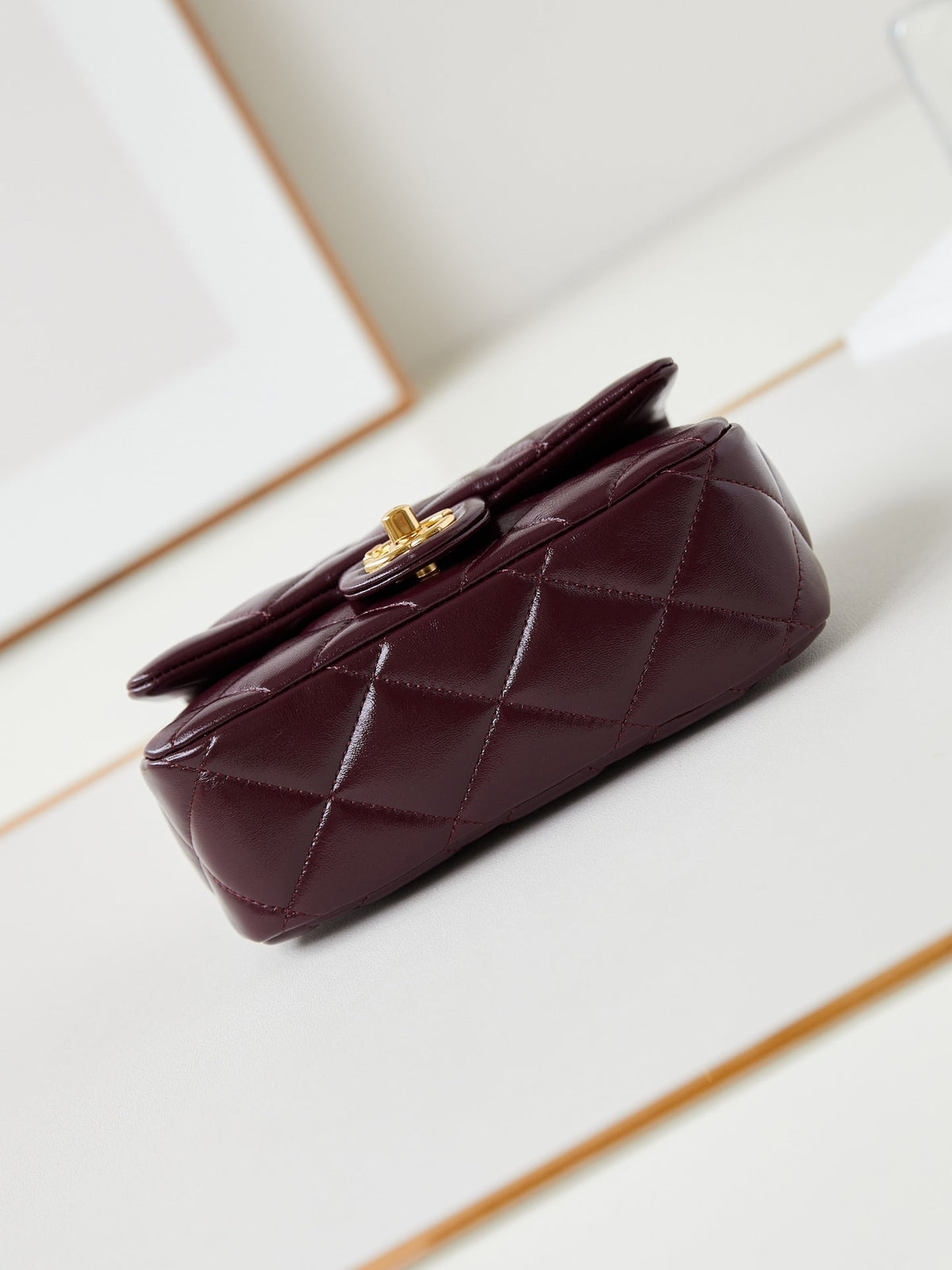 CC Flap Bag With Top Handle 19cm Wine Red Sheepskin Gold Hardware 238483