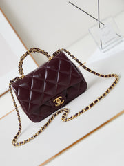 CC Flap Bag With Top Handle 19cm Wine Red Sheepskin Gold Hardware 238483