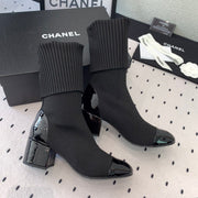 CC Short Boots 55mm Black Wool Mix Glossy Cowhide 938066