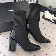 CC Short Boots 85mm Black Wool Mix Glossy Cowhide 938068
