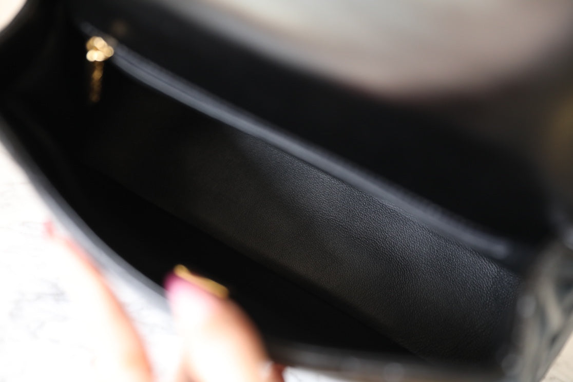 24B Small Flap Bag With Top Handle 25cm Black Lambskin