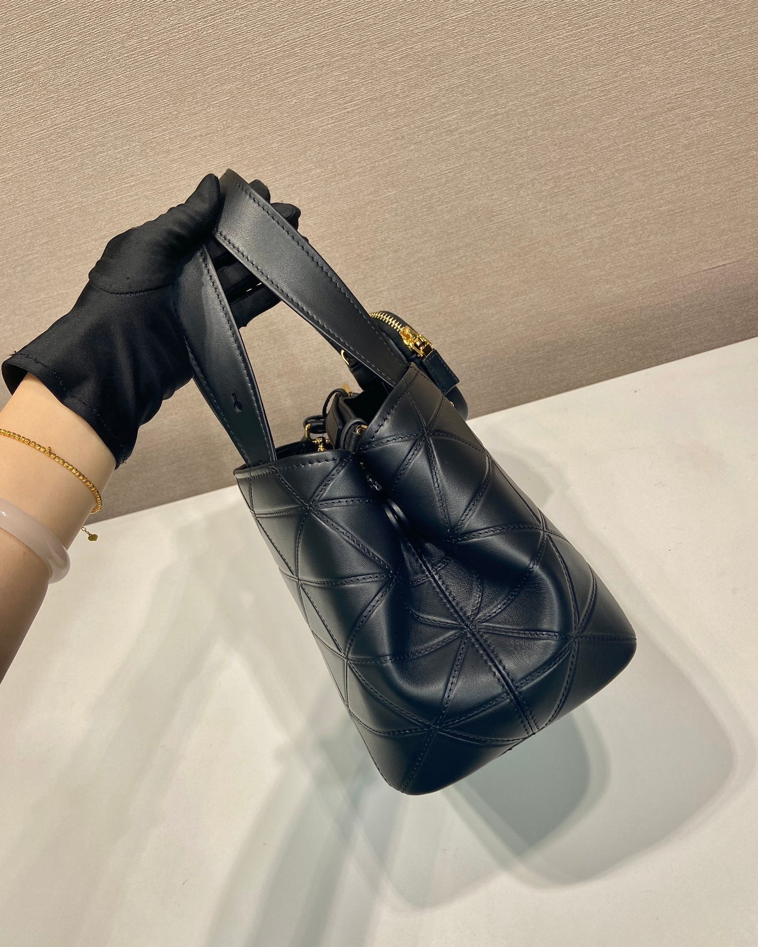 Prada 2026 Quilted Symbole Tote Bag Black Calfskin