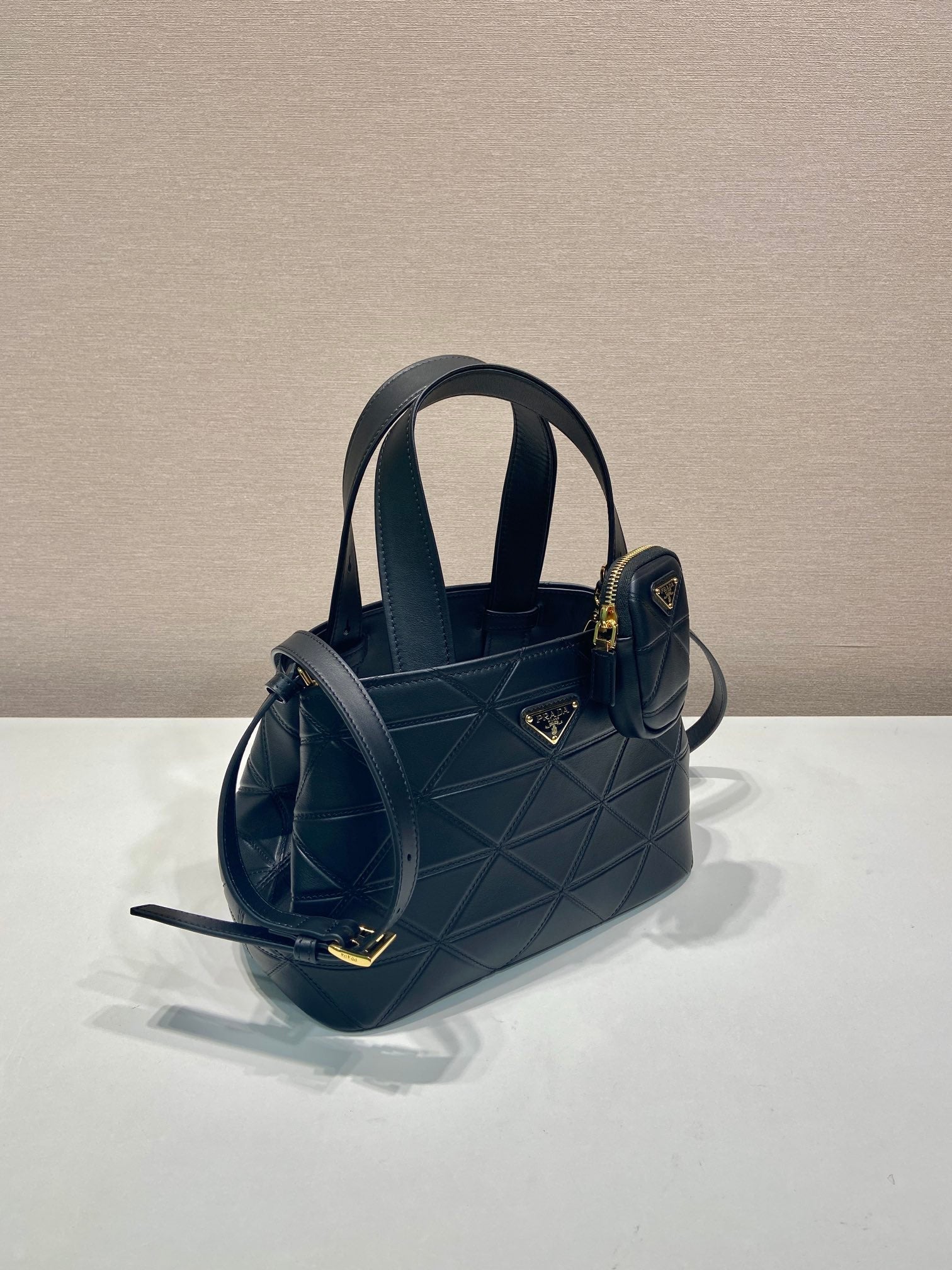 Prada 2026 Quilted Symbole Tote Bag Black Calfskin