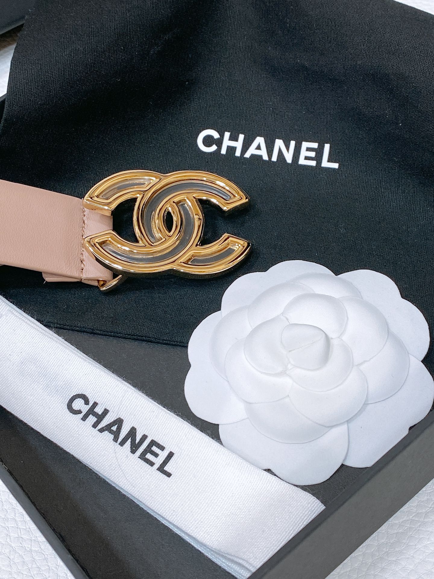 CHANEL BELT 3CM IN ROSY BROWN LAMBSKIN GOLD HARDWARE