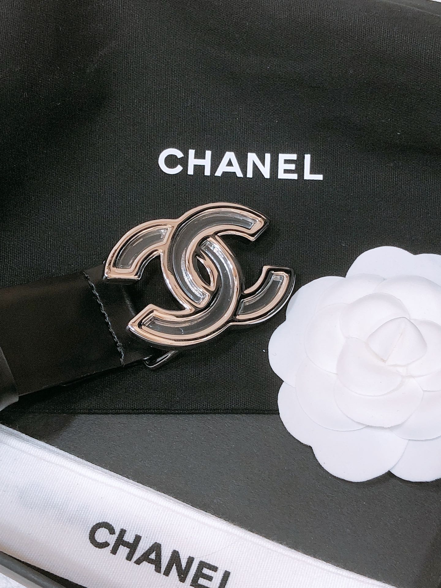 CHANEL BELT 3CM IN BLACK LAMBSKIN SILVER HARDWARE
