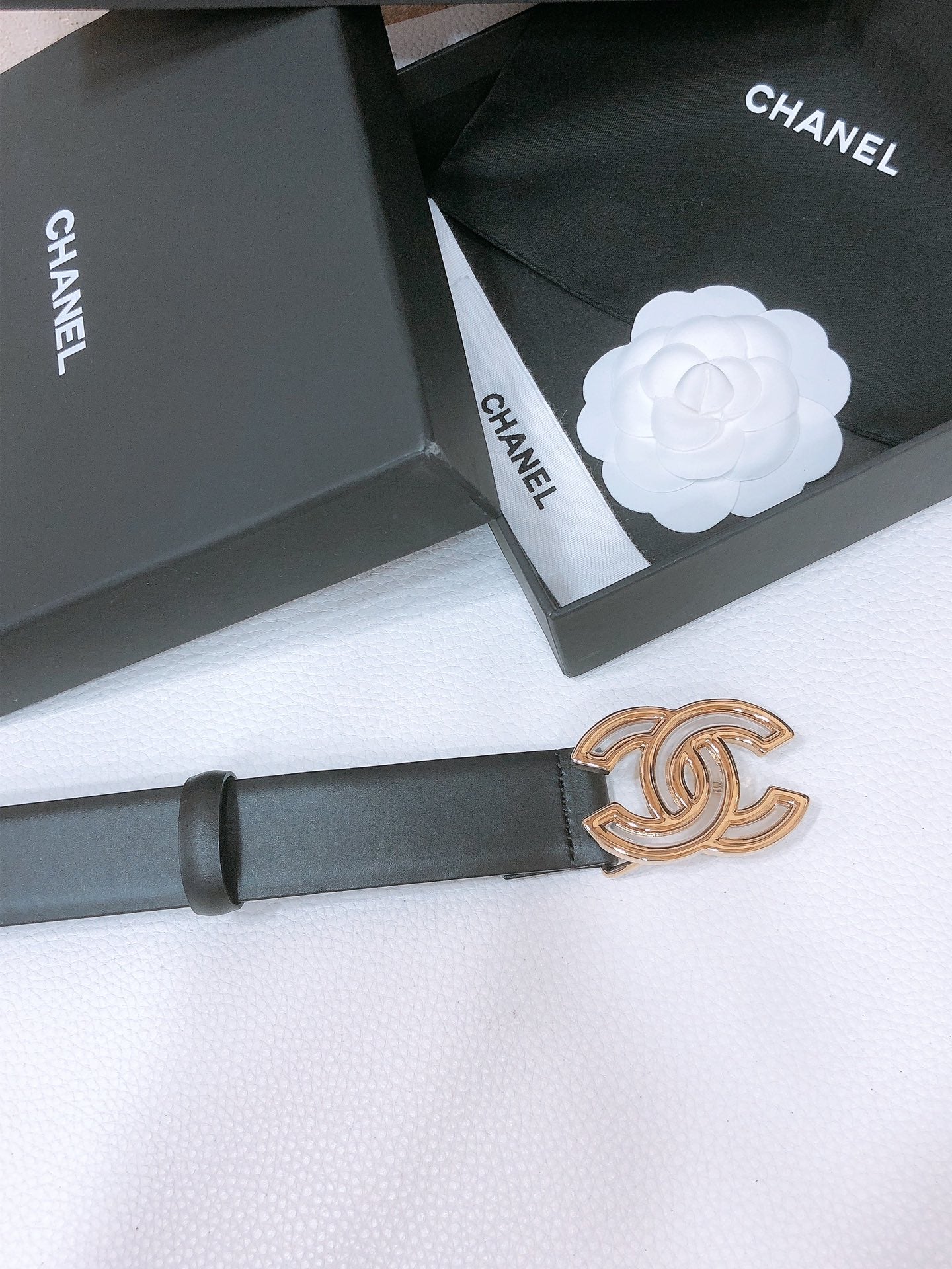CHANEL BELT 3CM IN BLACK LAMBSKIN WITH GOLD HARDWARE
