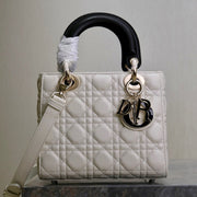 Lady Bag 17cm White Black Lambksin