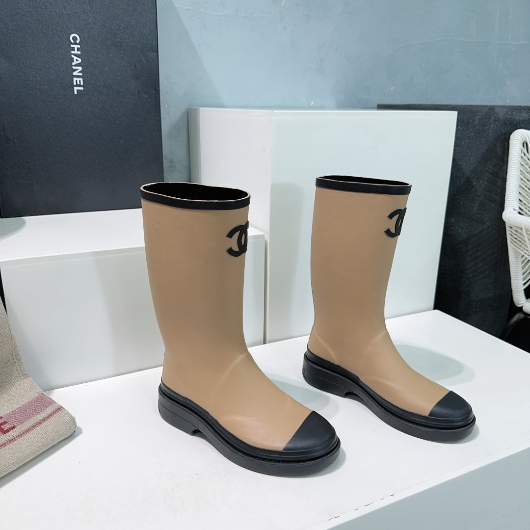 CC Rain Boot Beige Black Rubber