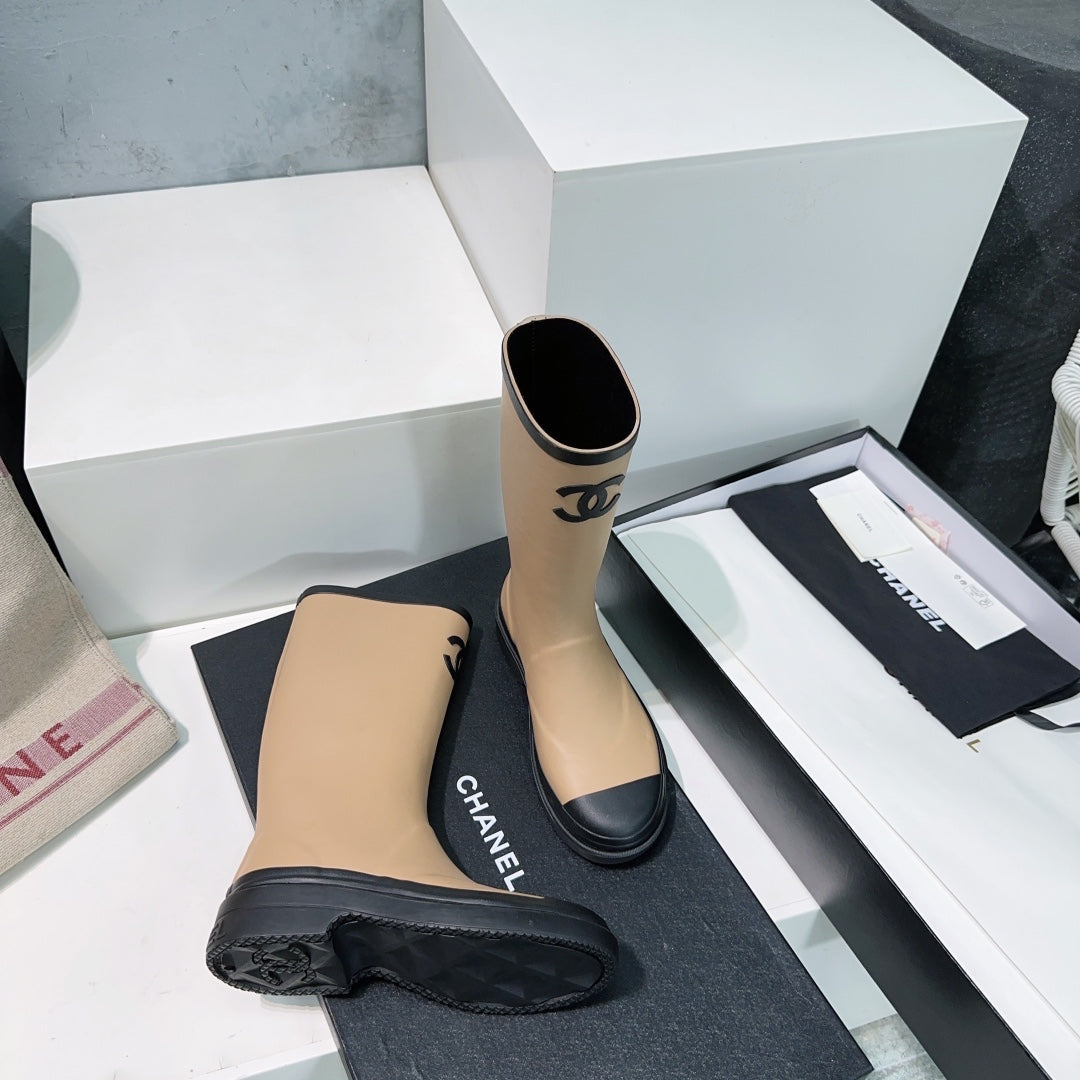 CC Rain Boot Beige Black Rubber