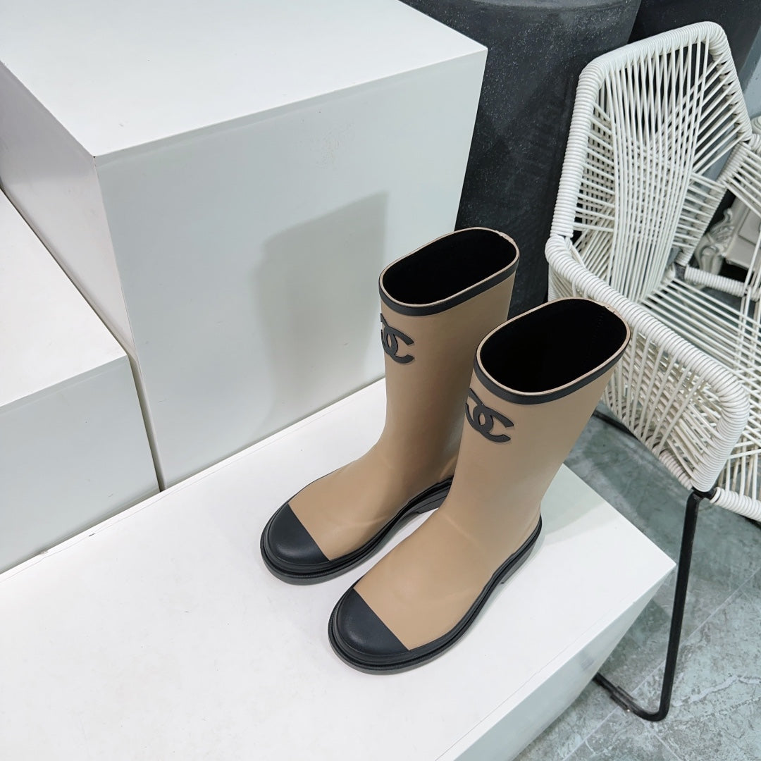 CC Rain Boot Beige Black Rubber