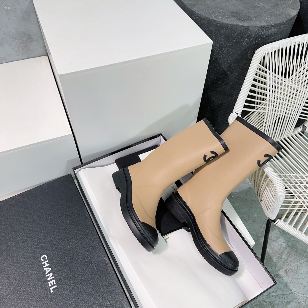 CC Rain Boot Beige Black Rubber