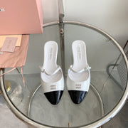 Miu Sandals Square Heel Shoes White Leather