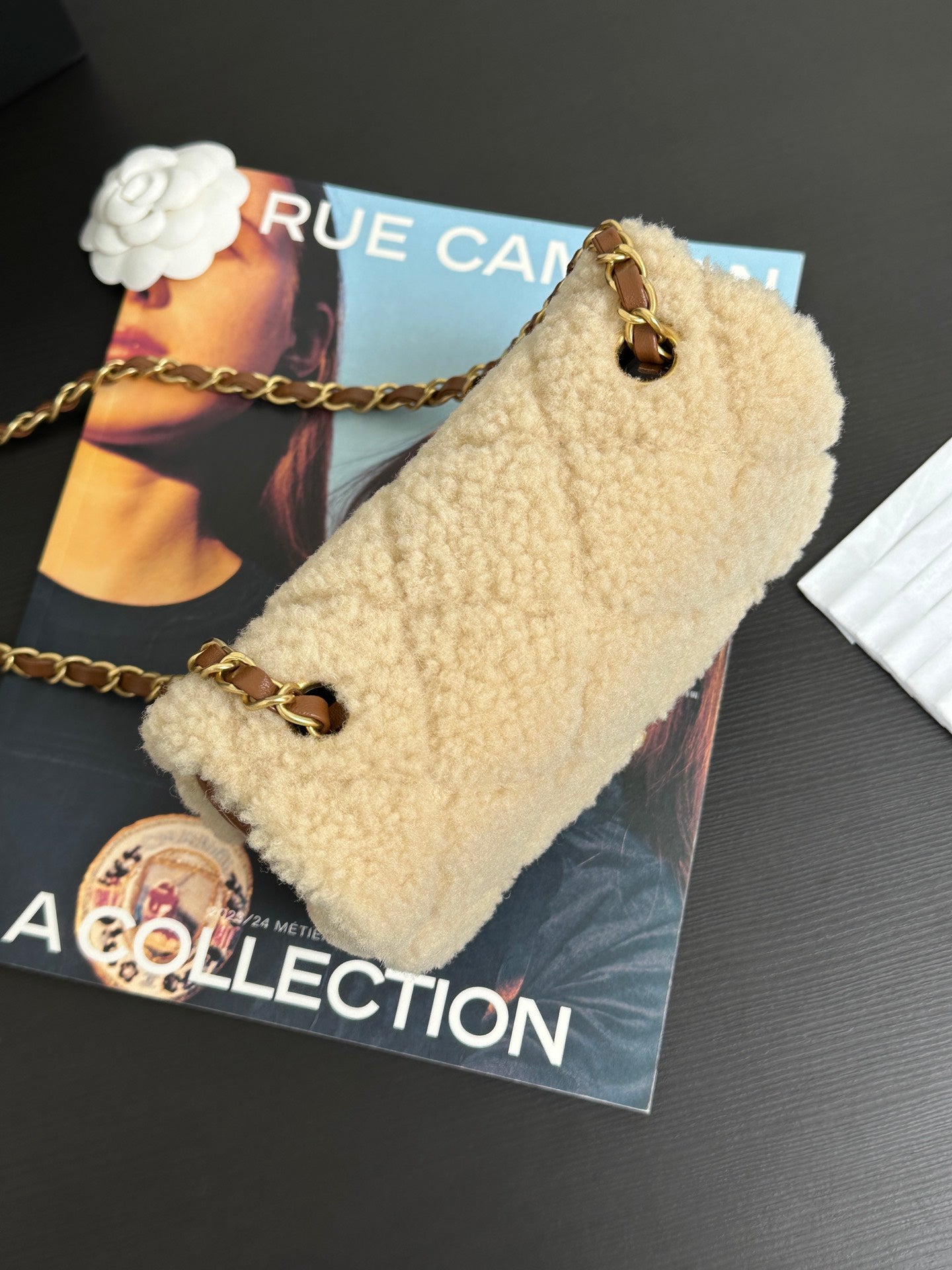 Flap Bag Mini 18cm Beige Brown Sherling Lambskin Gold Hardware