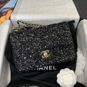 25C Flap Bag 20cm Black Polka Dot Silver Sequin Calfskin