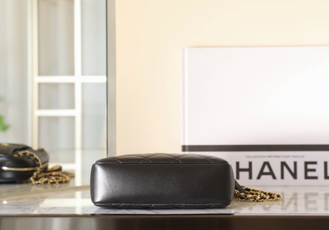 24K Mini Camera Case 18cm Black Lambskin