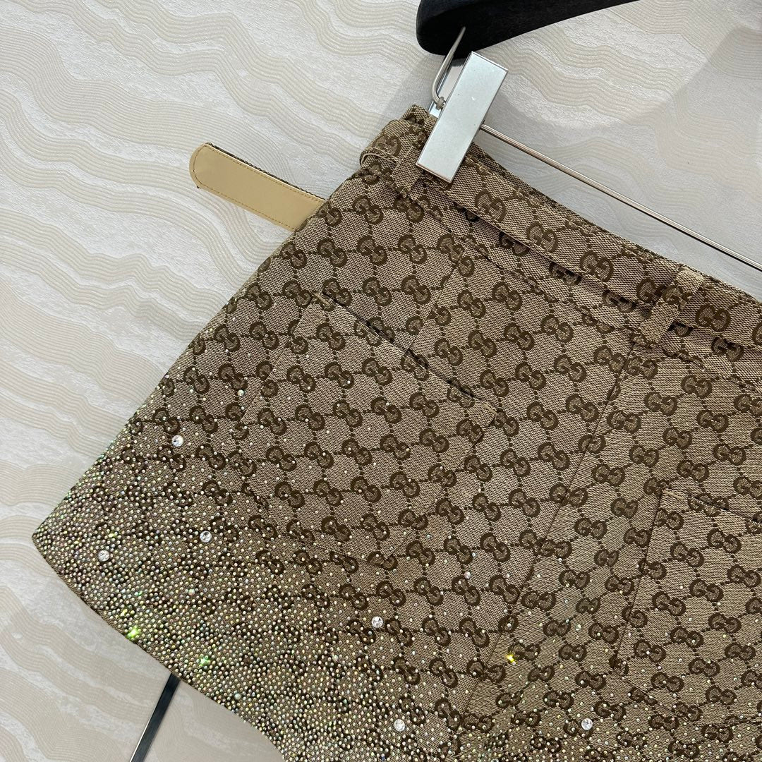 Gucci GG Letter Jacquard Woven Shorts Light Brown Polyester Fiber
