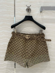 Gucci GG Letter Jacquard Woven Shorts Light Brown Polyester Fiber