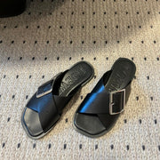 Loewe 25 Petal Belt Flat Sandals Black Sheepskin