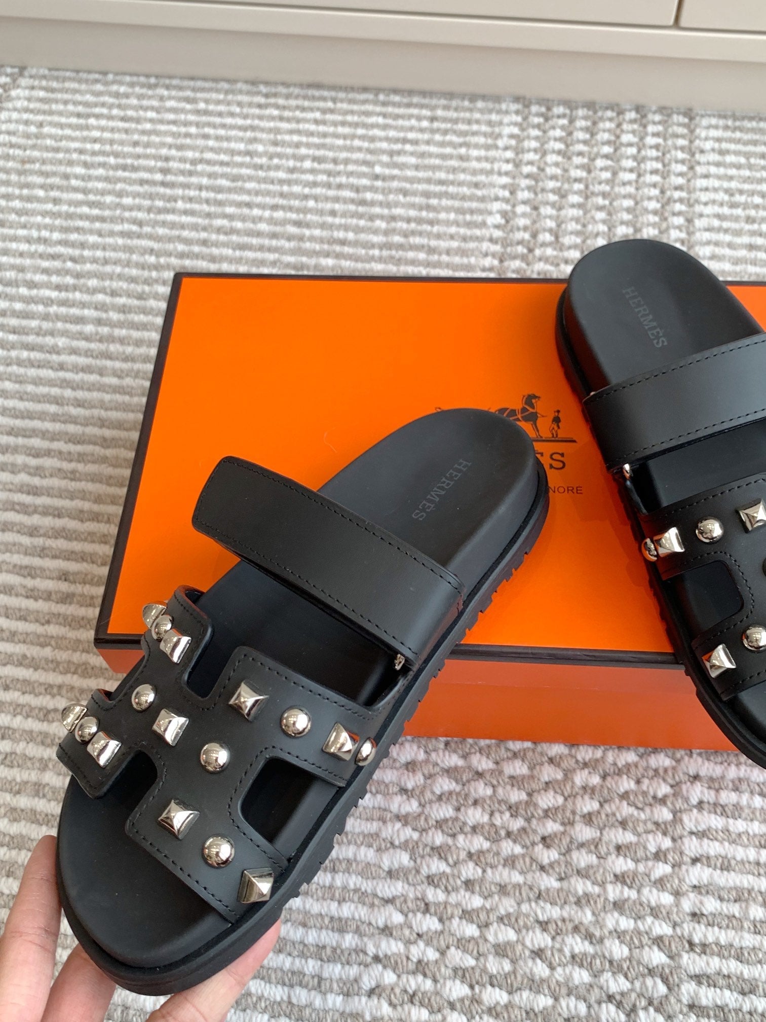 Hermes 2026 Chypre Sandal With Studs Black Cowhide 982194