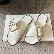 Loewe 25 Petal Belt Flat Sandals White Sheepskin 212777