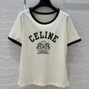 Celine 25 Arc de Triomphe Letter Short Sleeve T-shirt Cream mix Black Cotton