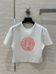 LV 25 MONOGRAM Print Logo Short T-Shirt White Pink Cotton