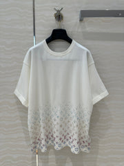 LV Short-Sleeved Knit Sweater Shirt White Black Cotton