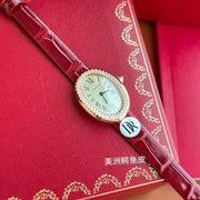 Baignoire 23mm Pink Gold Case Diamond Bezel Red Leather Strap