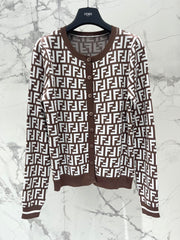 Fendi Double f Letter Knitted Cardigan Brown Wool