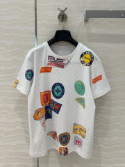 LV  Pattern Logo Positioning Poster Badge Printed  T-shirt White Cotton
