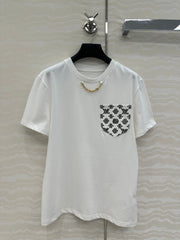 LV 25 Flower Pocket Short-Sleeved Shirt White Cotton