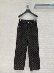 LV 25 Classic Logo Denim Trousers Black Cotton