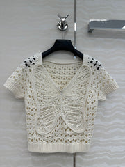 CD Butterfly Hollow Top  White Cotton Washi