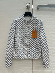 LV 25 Modern Logo Denim Long Jacket Black White Poliester