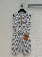 LV 25 Modern Logo Denim Long Vest Dress Black White Poliester