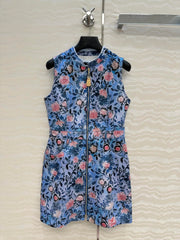 LV 25 Monogram Floral Denim Vest Dress Multicolor Cotton