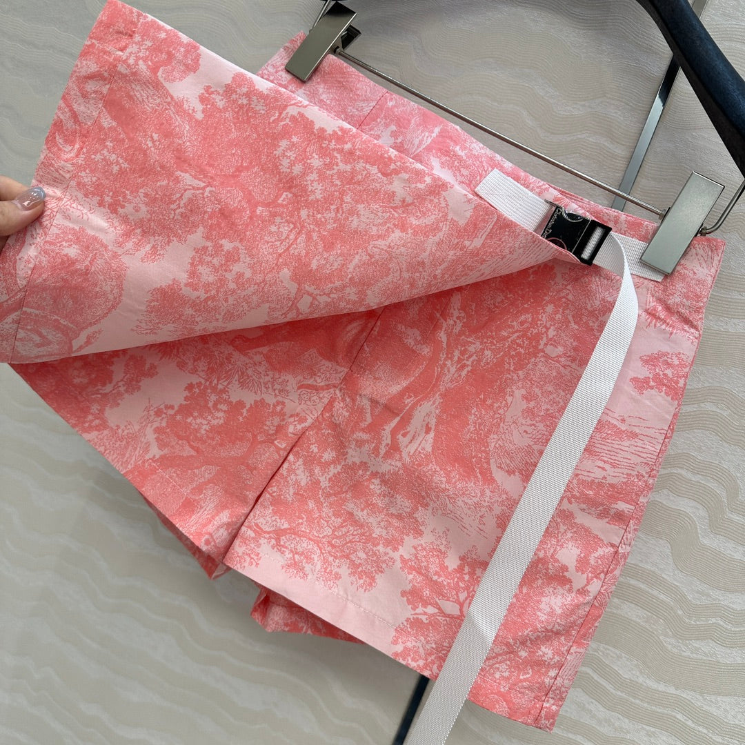 CD 25 Forest Floral Print Skirt Pants Pink Polyester