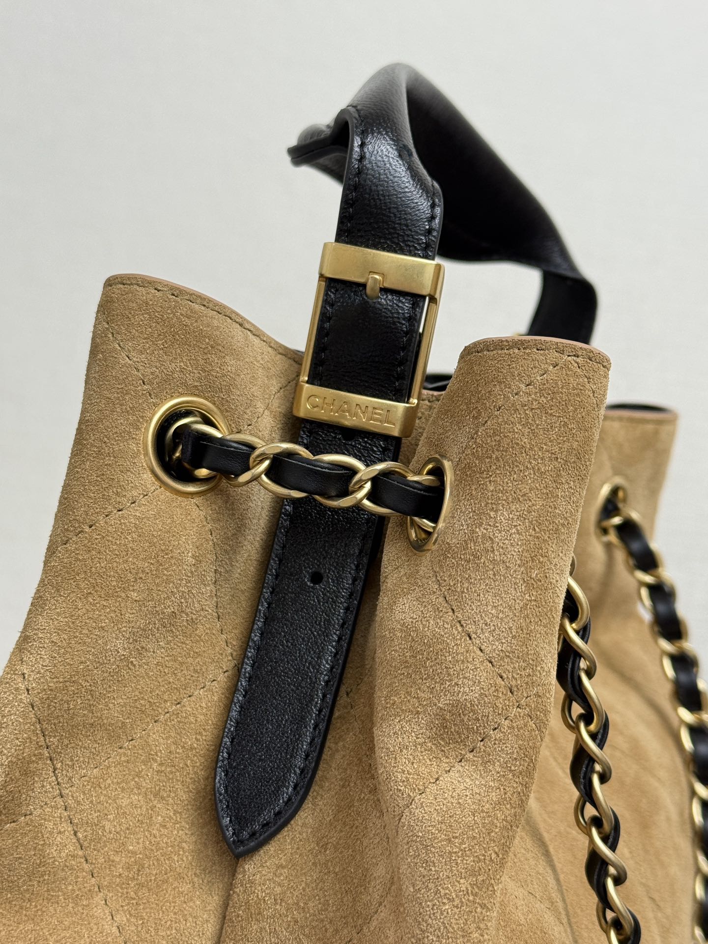 CC 25A Tote 28cm Brown Suede Black Calfskin